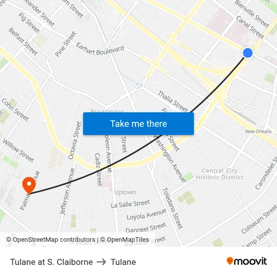 Tulane at S. Claiborne to Tulane map