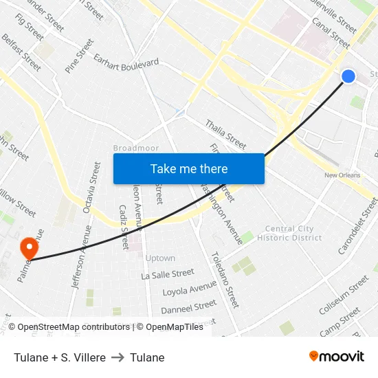 Tulane + S. Villere to Tulane map