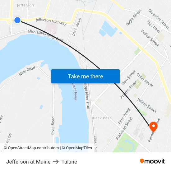 Jefferson at Maine to Tulane map