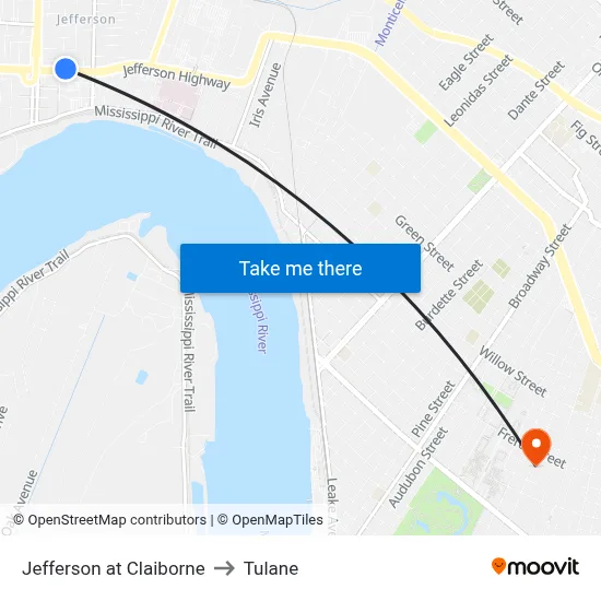Jefferson at Claiborne to Tulane map