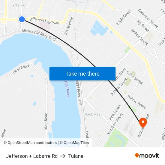 Jefferson + Labarre Rd to Tulane map