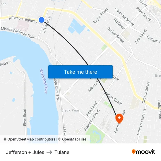 Jefferson + Jules to Tulane map