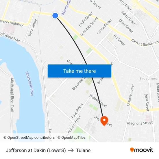 Jefferson at Dakin (Lowe'S) to Tulane map