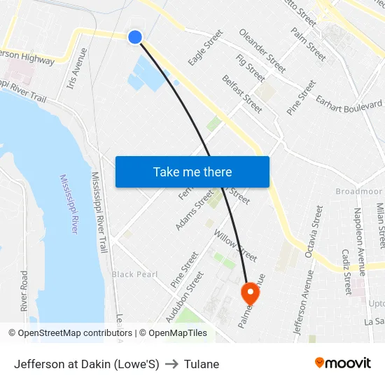 Jefferson at Dakin (Lowe'S) to Tulane map
