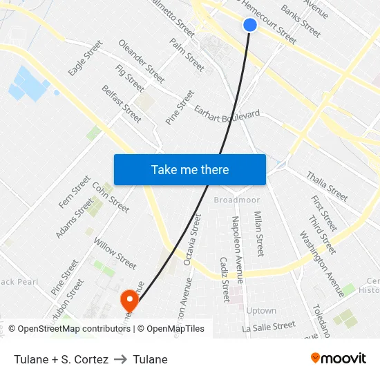 Tulane + S. Cortez to Tulane map