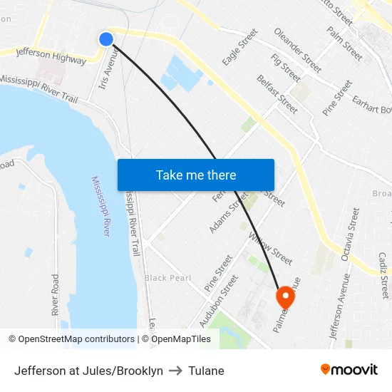 Jefferson at Jules/Brooklyn to Tulane map