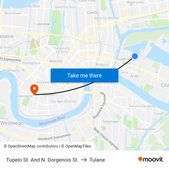 Tupelo St. And N. Dorgenois St. to Tulane map