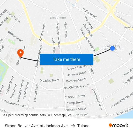 Simon Bolivar Ave. at Jackson Ave. to Tulane map