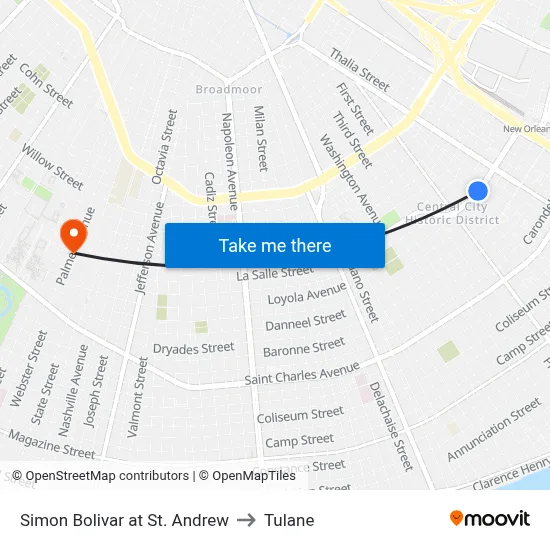 Simon Bolivar at St. Andrew to Tulane map