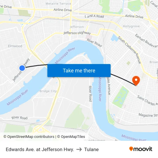 Edwards Ave. at Jefferson Hwy. to Tulane map