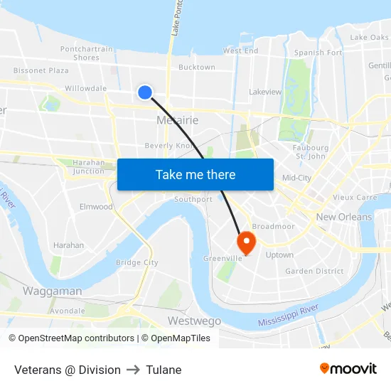 Veterans @ Division to Tulane map