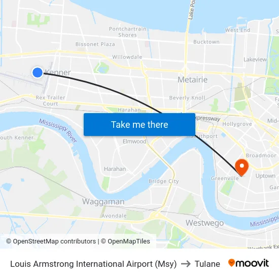 Louis Armstrong International Airport (Msy) to Tulane map