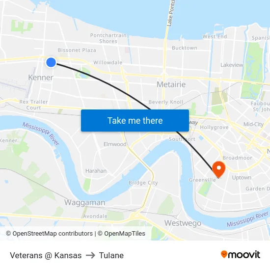 Veterans @ Kansas to Tulane map