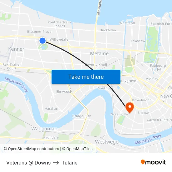 Veterans @ Downs to Tulane map