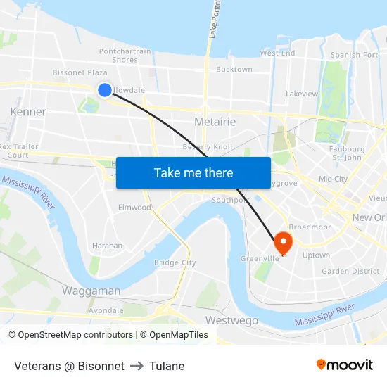 Veterans @ Bisonnet to Tulane map