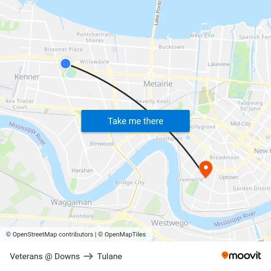 Veterans @ Downs to Tulane map