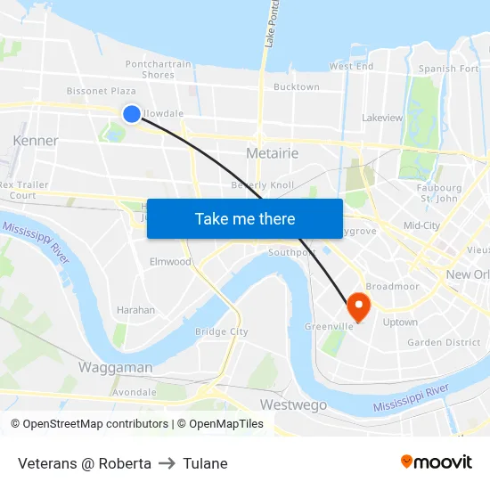 Veterans @ Roberta to Tulane map