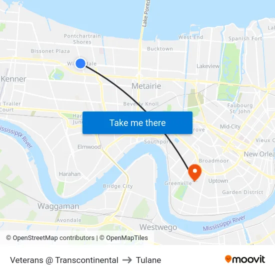 Veterans @ Transcontinental to Tulane map