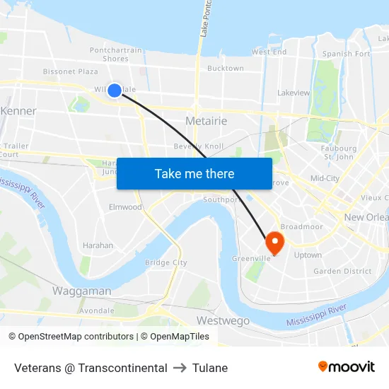 Veterans @ Transcontinental to Tulane map