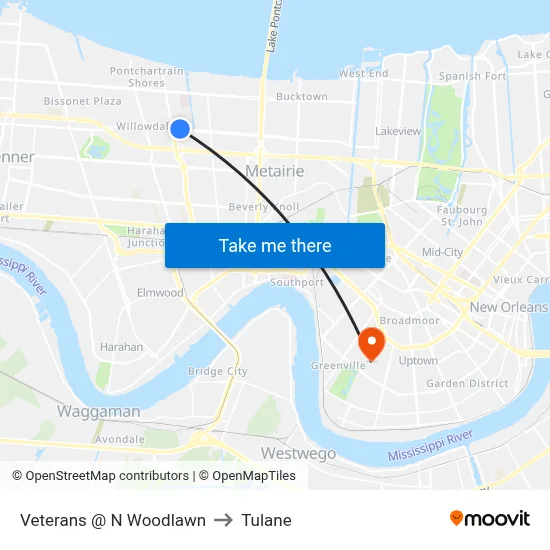 Veterans @ N Woodlawn to Tulane map