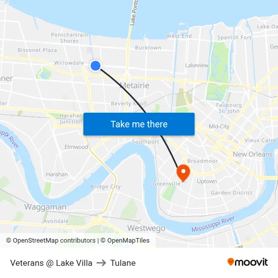 Veterans @ Lake Villa to Tulane map
