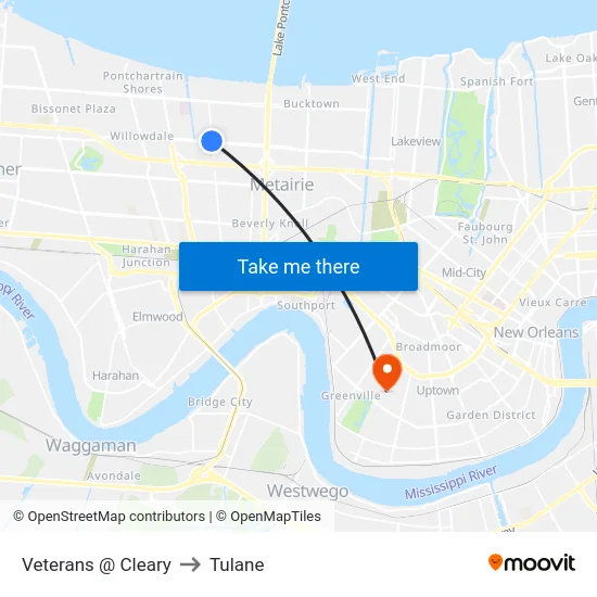Veterans @ Cleary to Tulane map