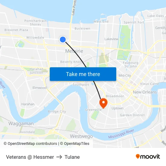 Veterans @ Hessmer to Tulane map