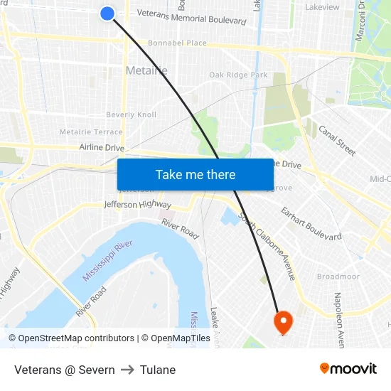 Veterans @ Severn to Tulane map