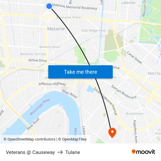 Veterans @ Causeway to Tulane map