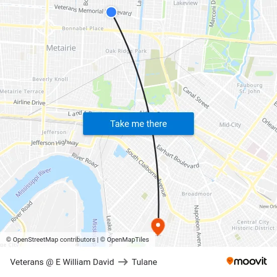 Veterans @ E William David to Tulane map