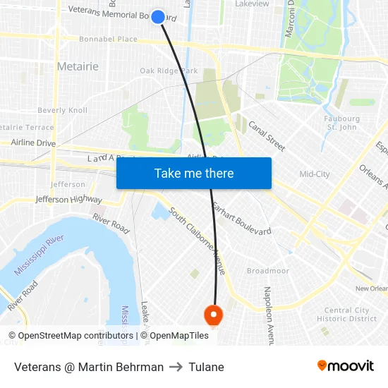 Veterans @ Martin Behrman to Tulane map