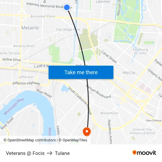 Veterans @ Focis to Tulane map