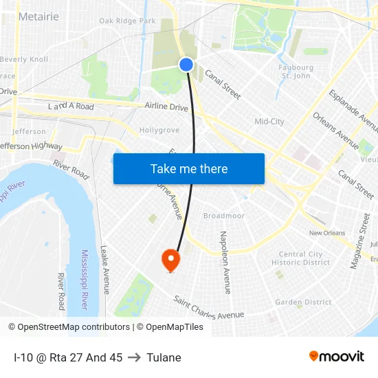 I-10 @ Rta 27 And 45 to Tulane map