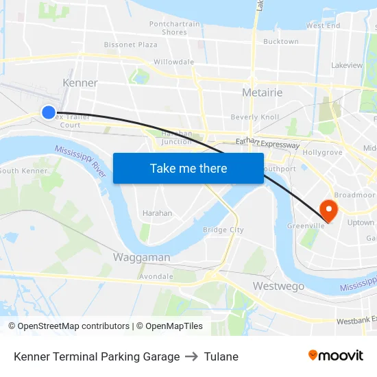 Kenner Terminal Parking Garage to Tulane map