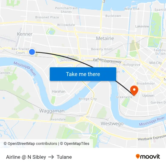 Airline @ N Sibley to Tulane map