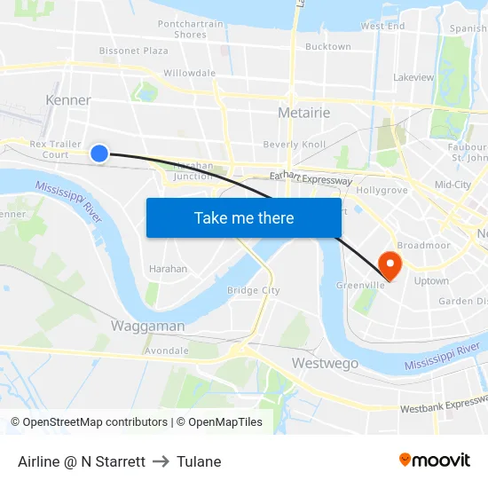 Airline @ N Starrett to Tulane map