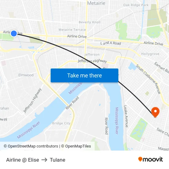 Airline @ Elise to Tulane map