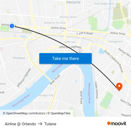 Airline @ Orlando to Tulane map