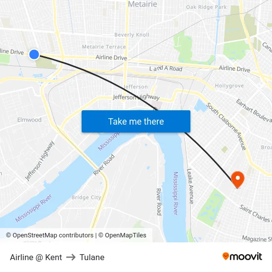 Airline @ Kent to Tulane map
