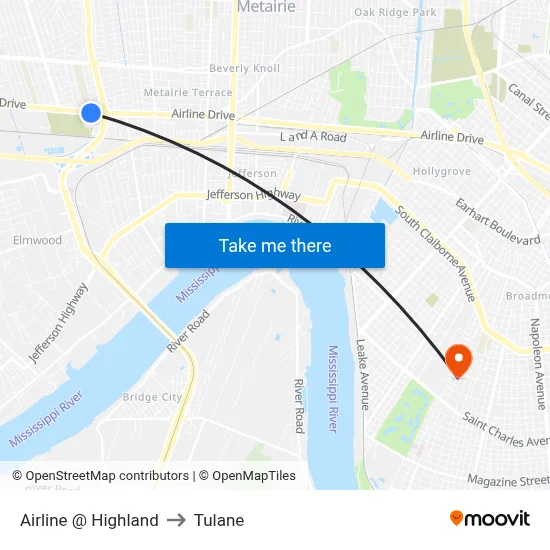 Airline @ Highland to Tulane map