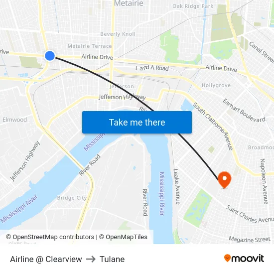 Airline @ Clearview to Tulane map