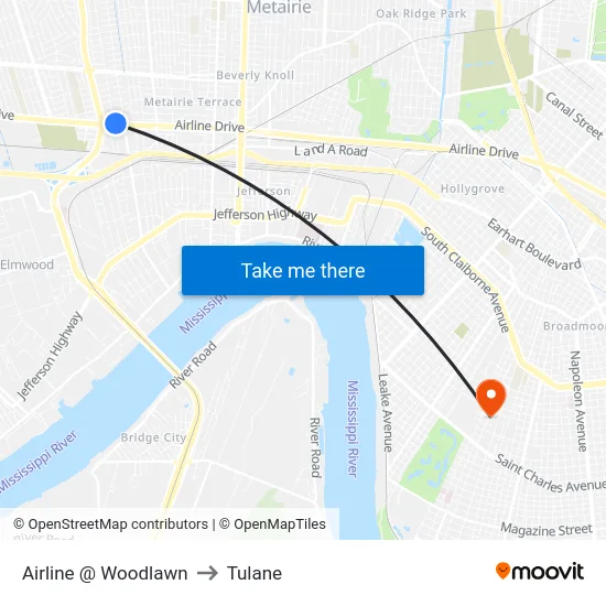 Airline @ Woodlawn to Tulane map