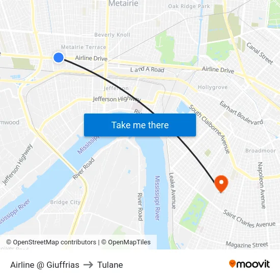 Airline @ Giuffrias to Tulane map