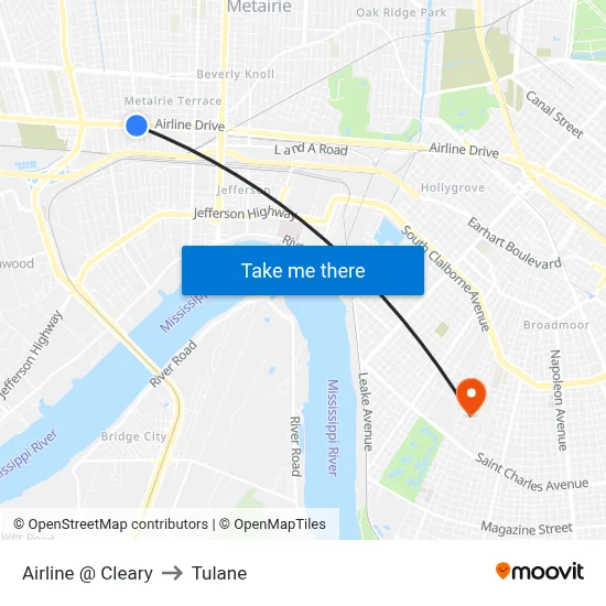 Airline @ Cleary to Tulane map