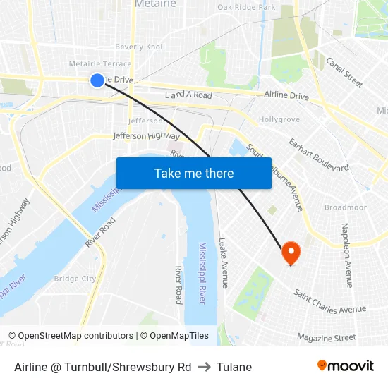 Airline @ Turnbull/Shrewsbury Rd to Tulane map