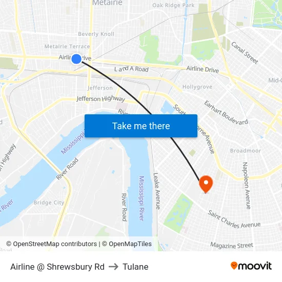 Airline @ Shrewsbury Rd to Tulane map