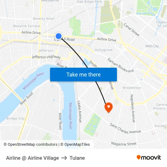 Airline @ Airline Village to Tulane map