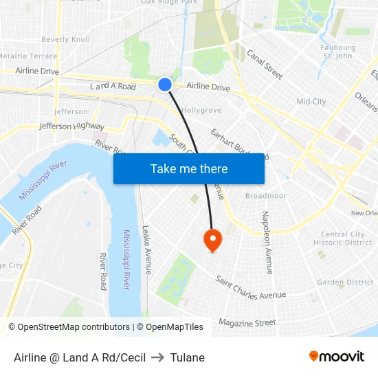 Airline @ Land A Rd/Cecil to Tulane map