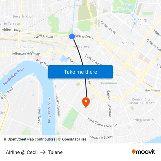 Airline @ Cecil to Tulane map