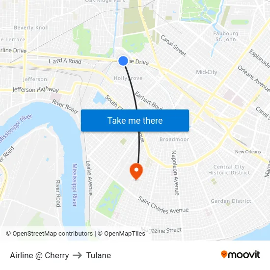 Airline @ Cherry to Tulane map
